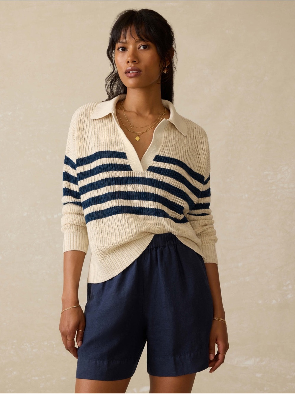 NWT Faherty Miramar Linen Polo Ocean Ties Stripe Sweater Sz XL